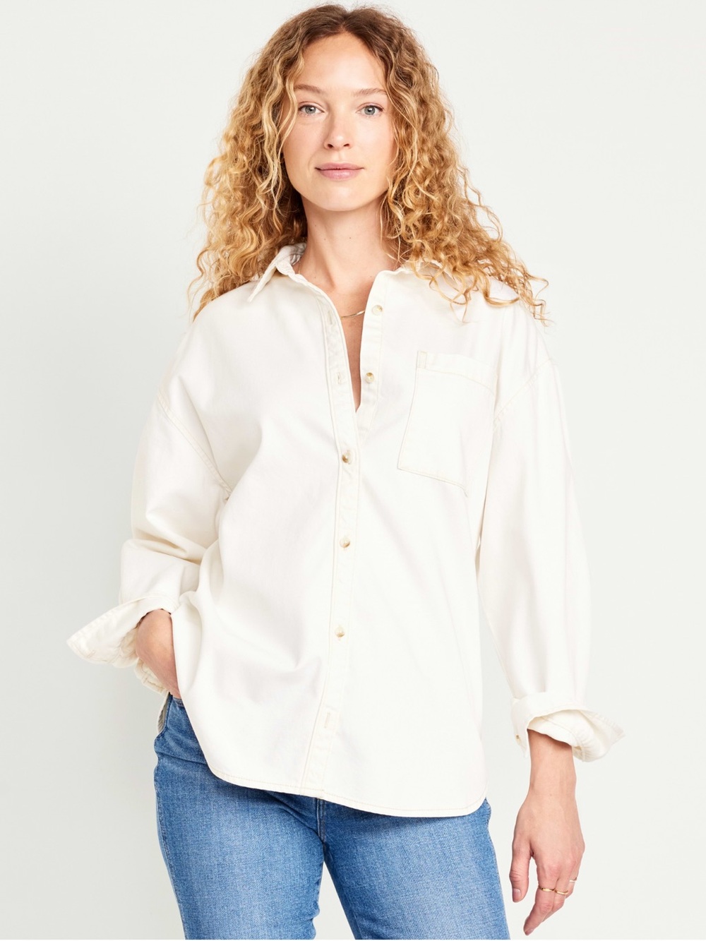 Old Navy boyfriend Cream Button-Down Shirt
